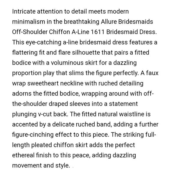 Allure Bridesmaid 1611 Off the Shoulder Stretch Chiffon Gown Burgandy Size 12 - Picture 10 of 10